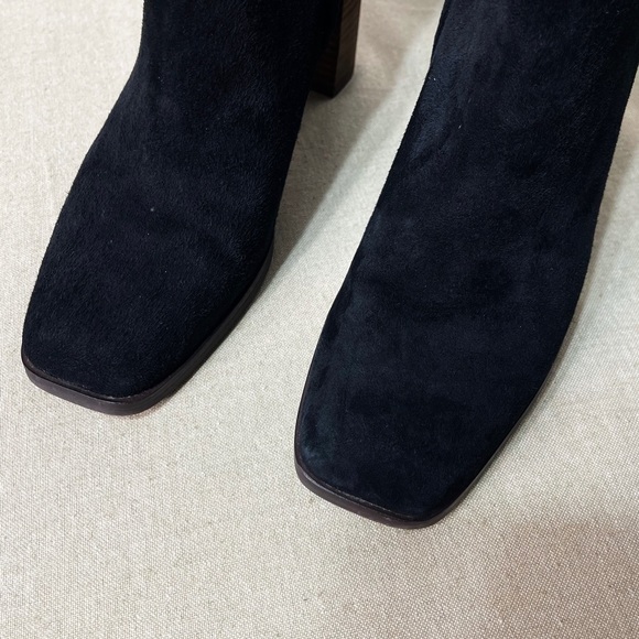 Sam Edelman Osten Black Suede Leather Stacked Heel Mid Calf Boots Shoes 8 - Picture 7 of 15